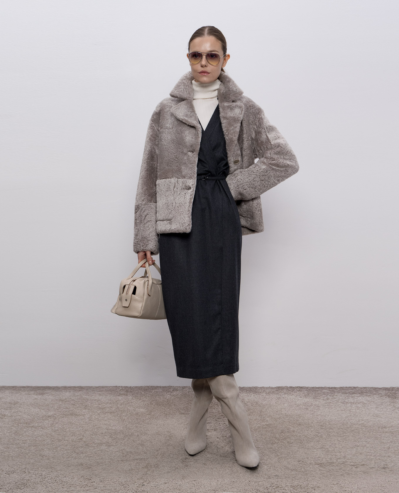 

Gray wool dress with a smell Brunello Cucinelli, Grey