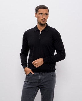 Enrico Mandelli Black wool polo shirt 2K046A5646