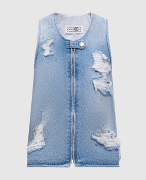 Maison Margiela MM6 Blue denim vest with holes S62FB0072M30018