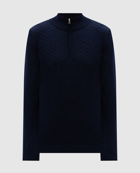 Cashmere&Whiskey Blue patterned merino wool jumper CH077