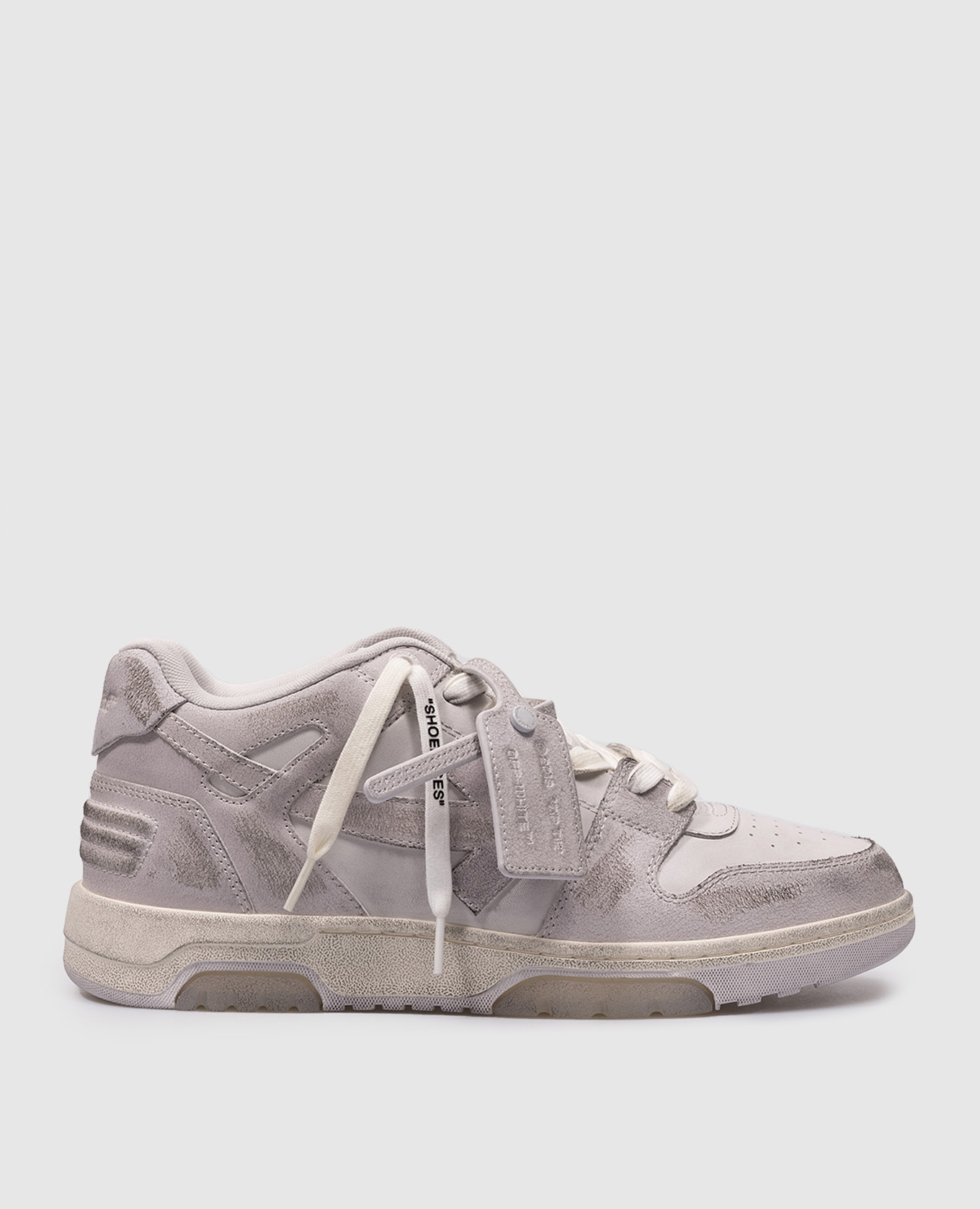 Out of office gray leather sneakers with a vintage effect off-white