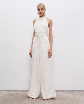 Twinset Beige jumpsuit with patterned linen 251TT2170