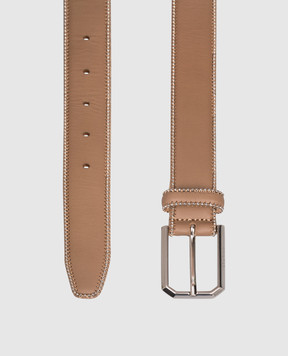 Peserico Beige leather belt with monil chain S32592C0CC685