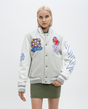 Off-White Characters combo bomber jacket in gray with logo patches OWEK006F24FAB002