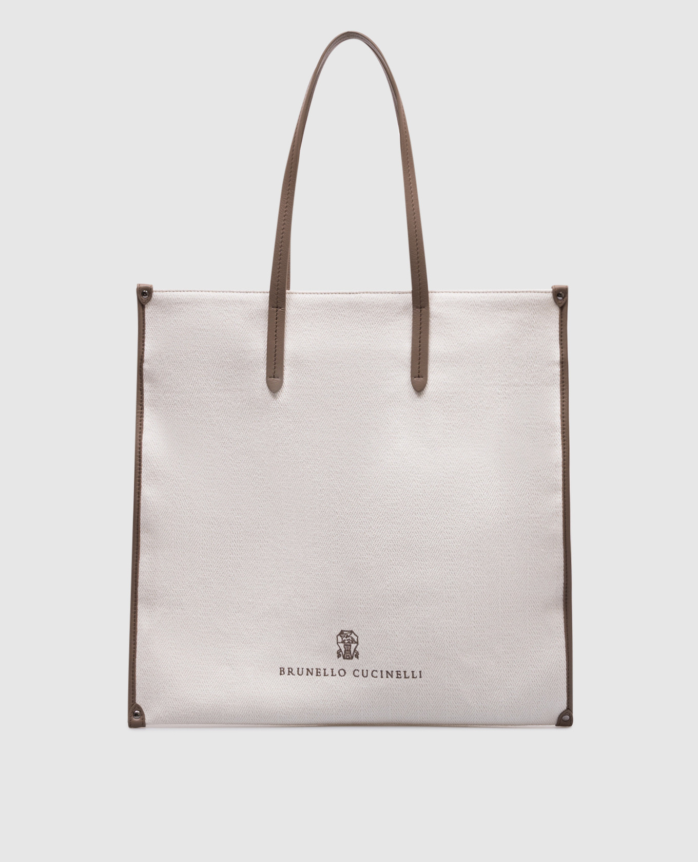 

White linen shopper with embroidered logo pattern Brunello Cucinelli