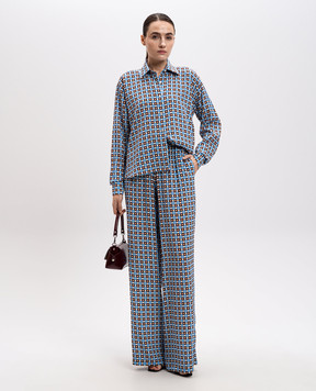 Ermanno Scervino Blue silk pants with geometric print D462P302QBK