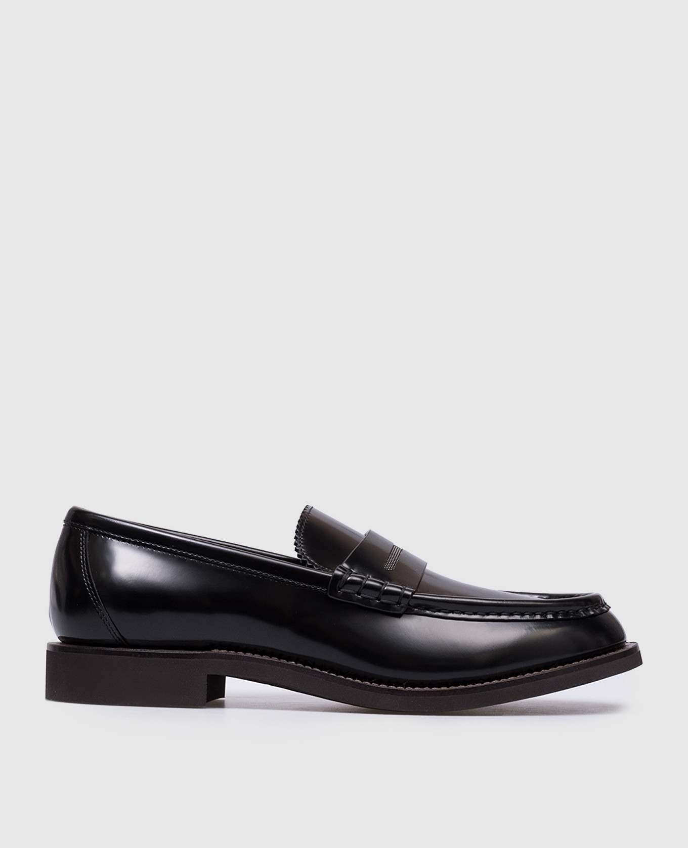 Black glossy leather loafers with monil chain brunello cucinelli