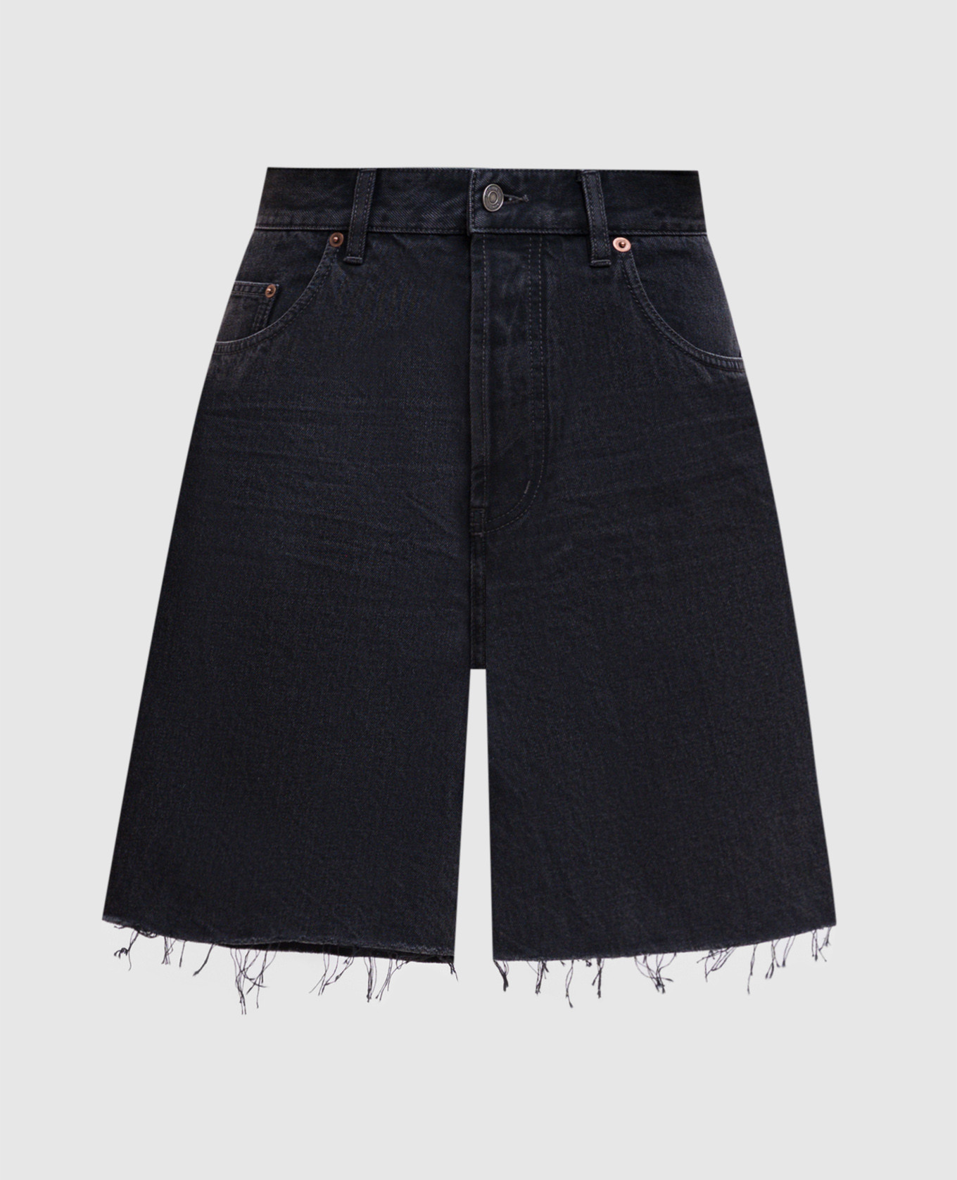 Grey denim shorts with fringe Saint Laurent