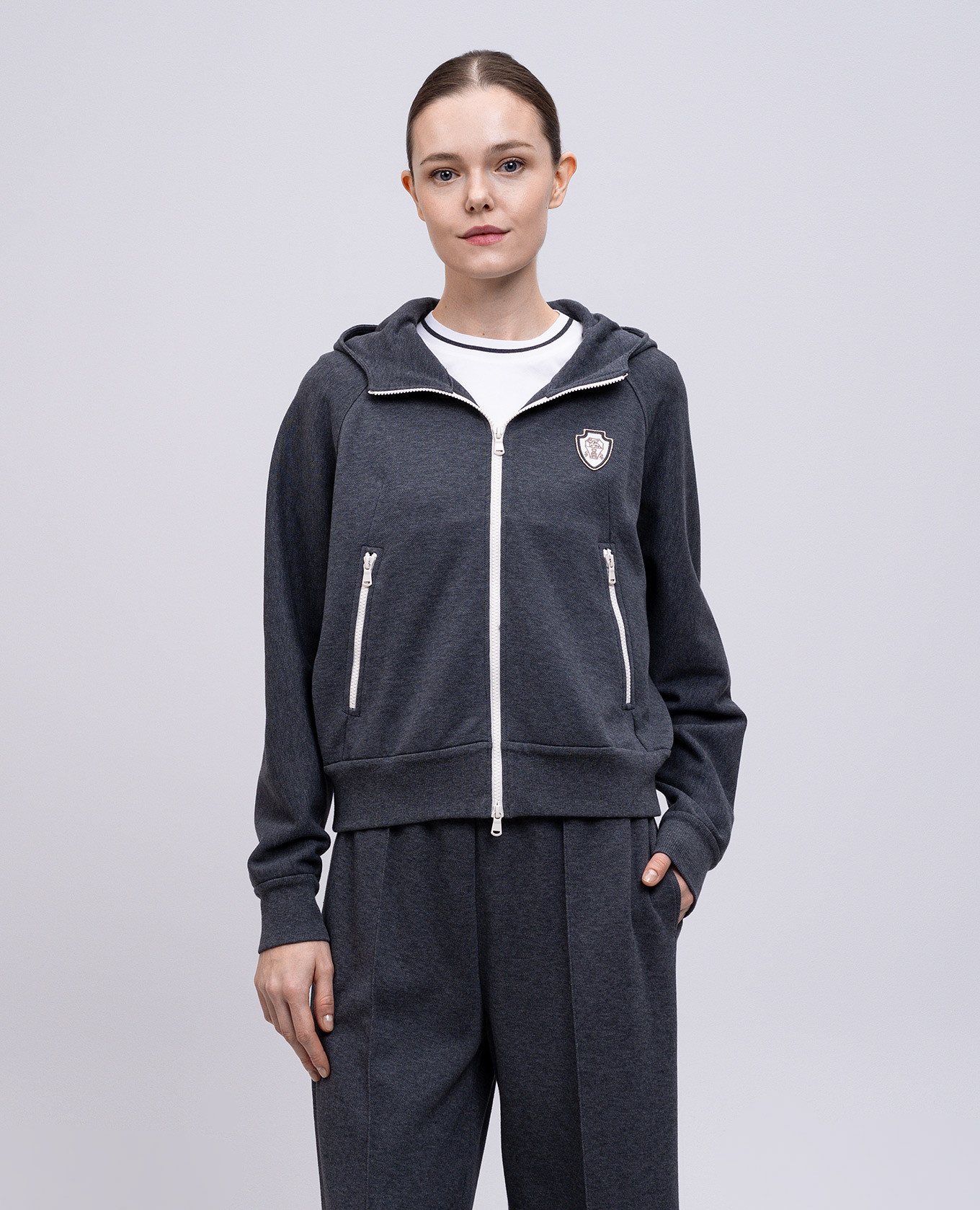 Grey sports jacket with embroidered emblem Brunello Cucinelli 3