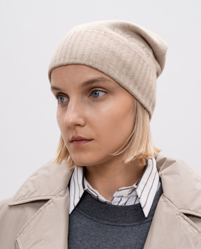 Brunello Cucinelli Beige cap made of wool, cashmere and silk with embroidery M16708479