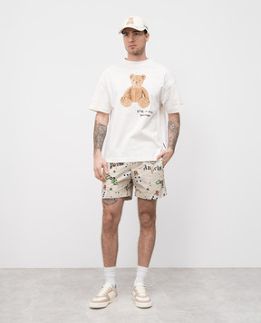 Palm Angels Beige shorts with a Pin up print PMCB034S25FAB003