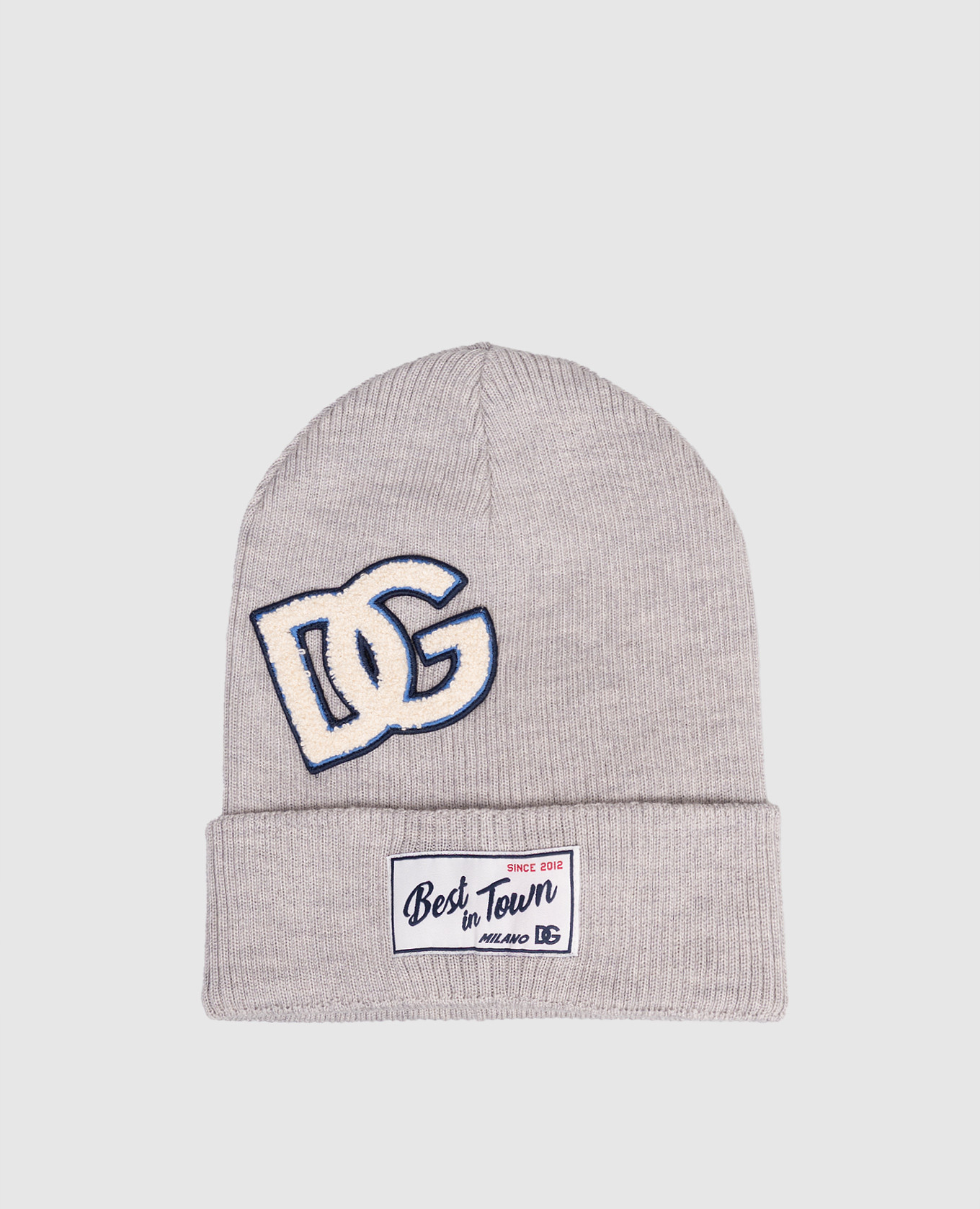 Children&#39;s gray wool hat with logo patch Dolce&Gabbana