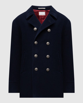 Brunello Cucinelli Blue double-breasted cashmere corduroy coat MV4237008K
