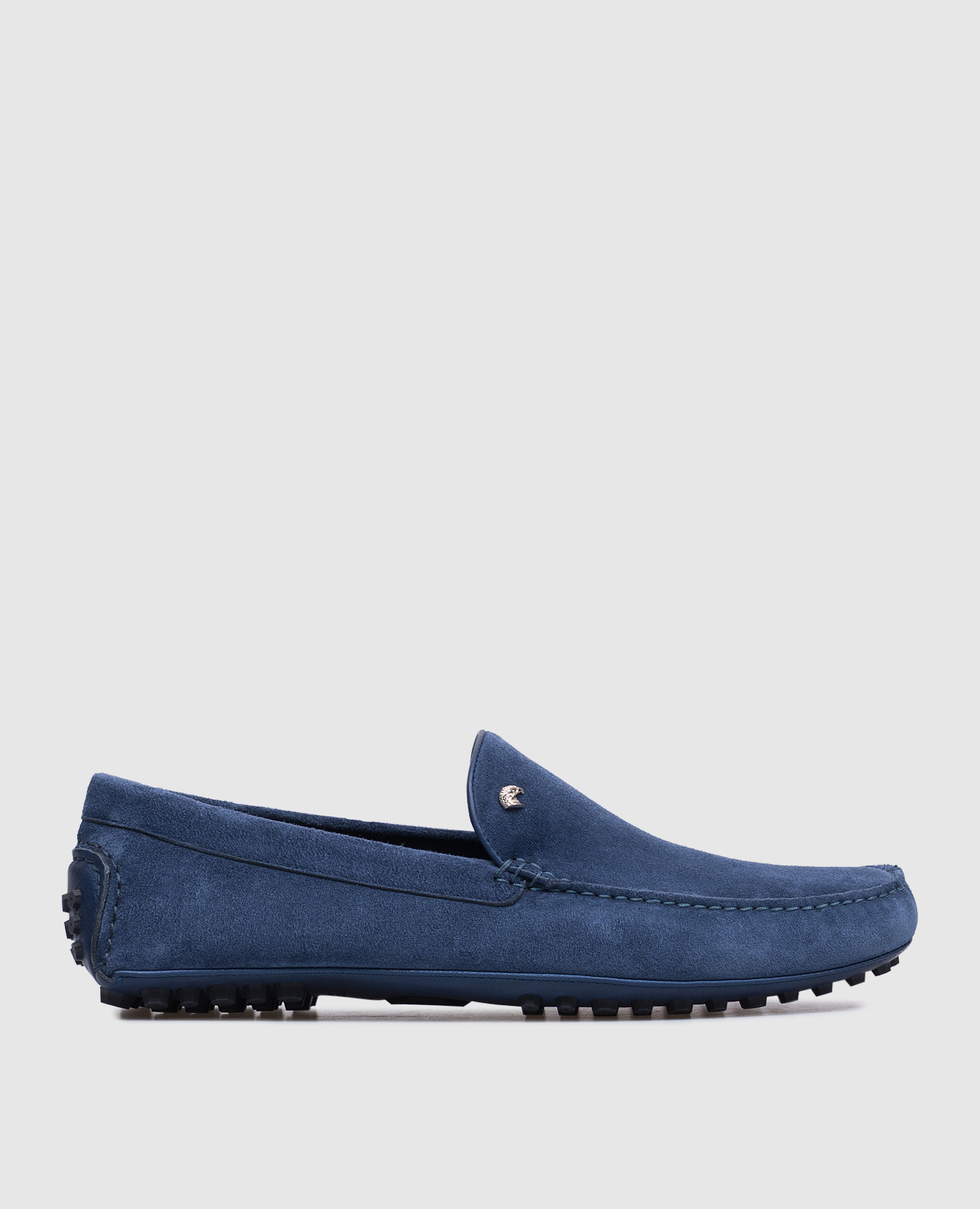 Blue suede loafers with logo emblem Stefano Ricci
