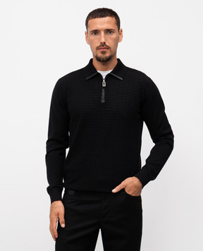 Stefano Ricci Black cashmere and silk patterned polo shirt K606407Z26F25320