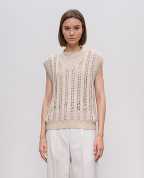 Brunello Cucinelli Beige openwork vest made of wool with lurex MCM510602P