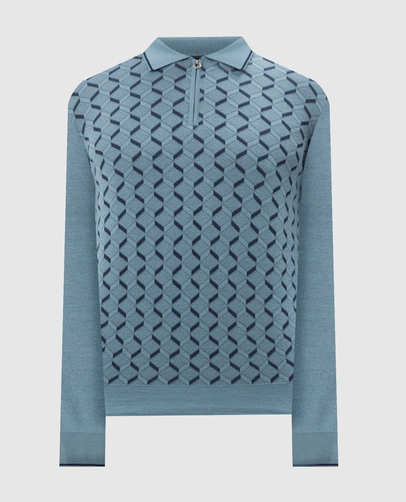 

Blue patterned wool, silk and cashmere polo shirt Stefano Ricci, Light blue