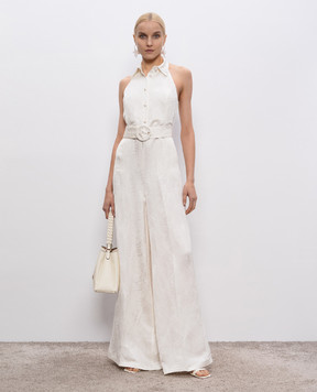 Twinset Beige jumpsuit with patterned linen 251TT2170