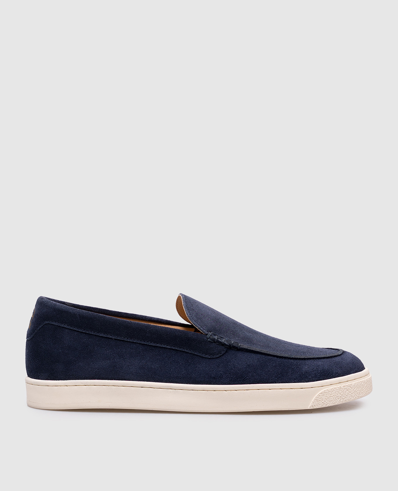 

Blue suede slip-ons in a pattern with a logo emblem print Brunello Cucinelli