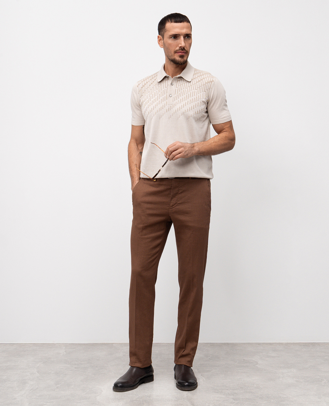 

Brown linen pants with logo emblem Stefano Ricci
