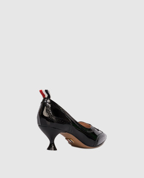 Thom Browne Black patent leather shoes with perforations FFI009A00216