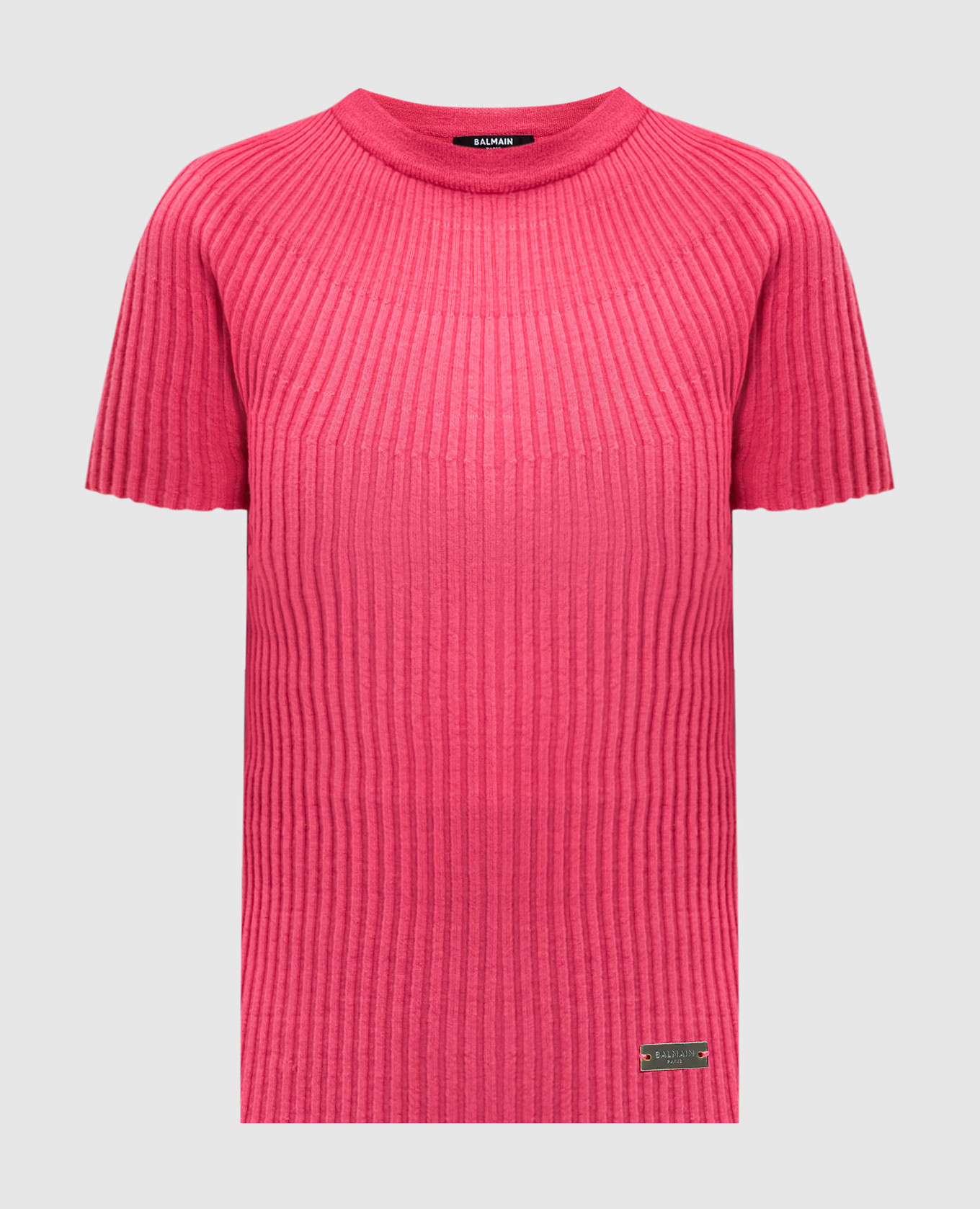 Pink ribbed top with logo Balmain
