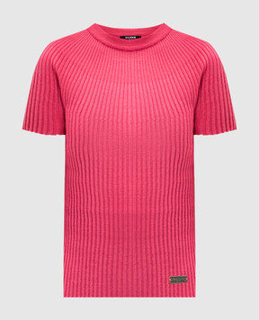 Balmain Pink ribbed top with logo DF1AL004KE93