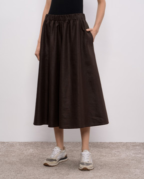 Brunello Cucinelli Brown linen midi skirt ML142G3767