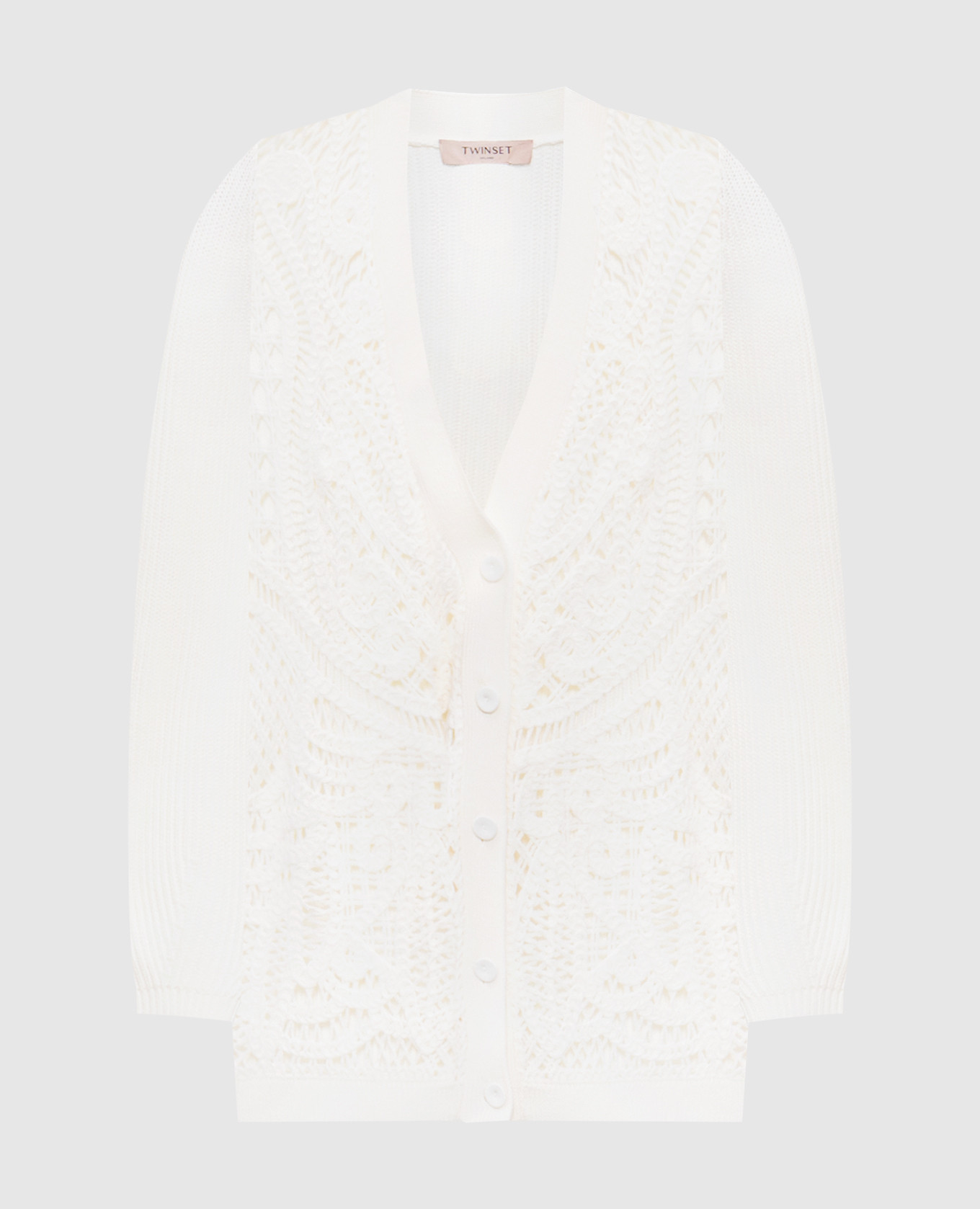 

White cardigan with wool with an openwork pattern Twinset