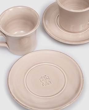 Brunello Cucinelli Set of beige ceramic cups and saucers with logo emblem MLCERB2008
