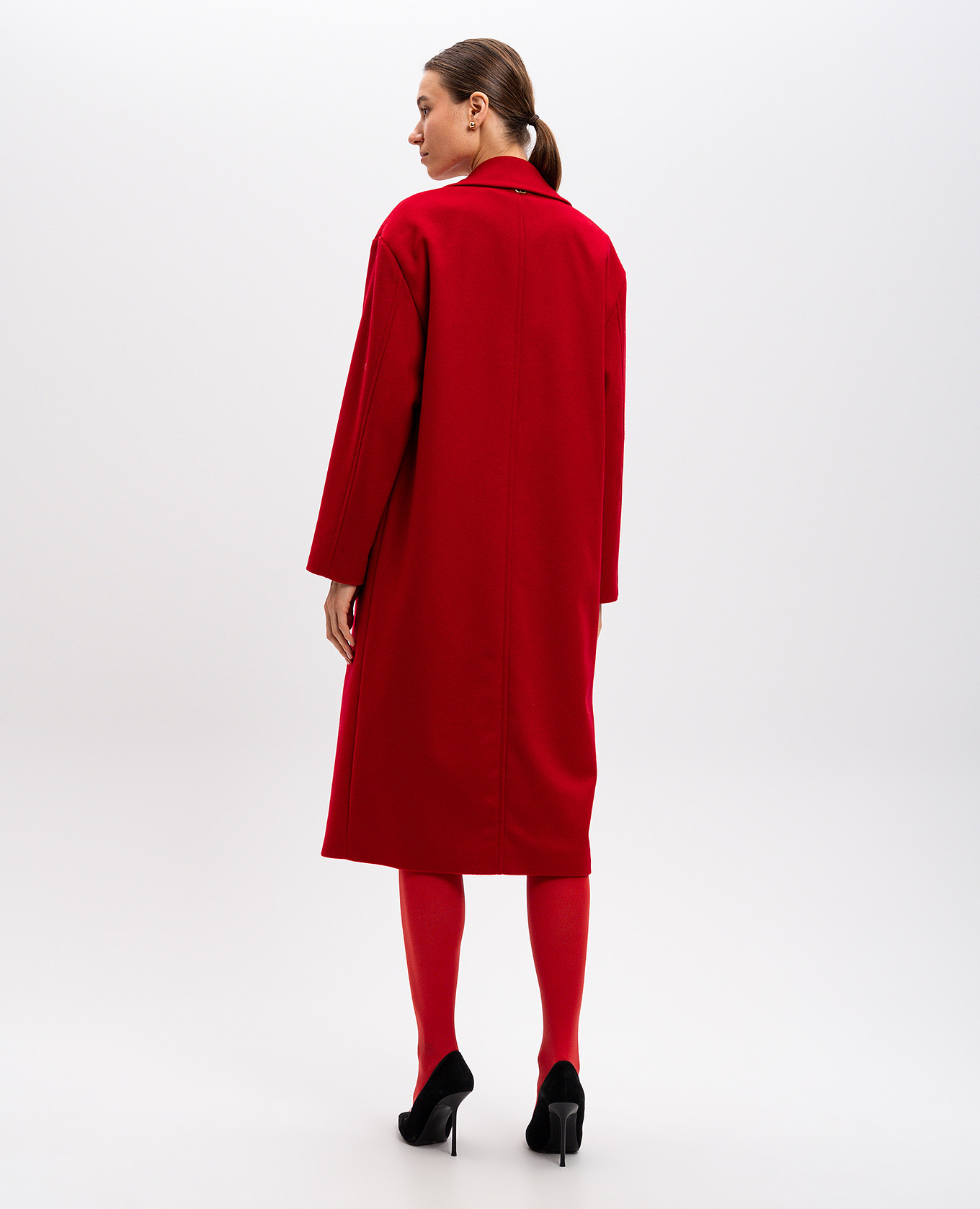 

Red double-breasted wool coat with metallic logo Twinset