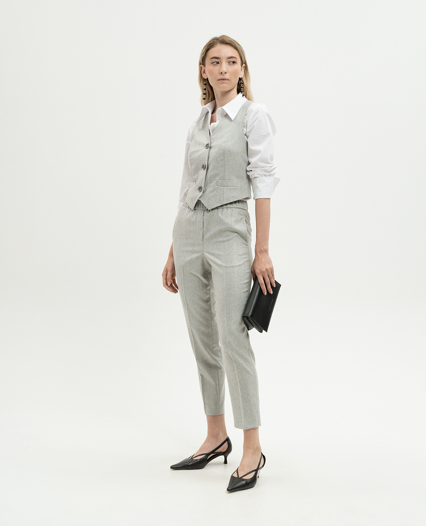 Gray woolen pants with monil chain with lurex Peserico 2