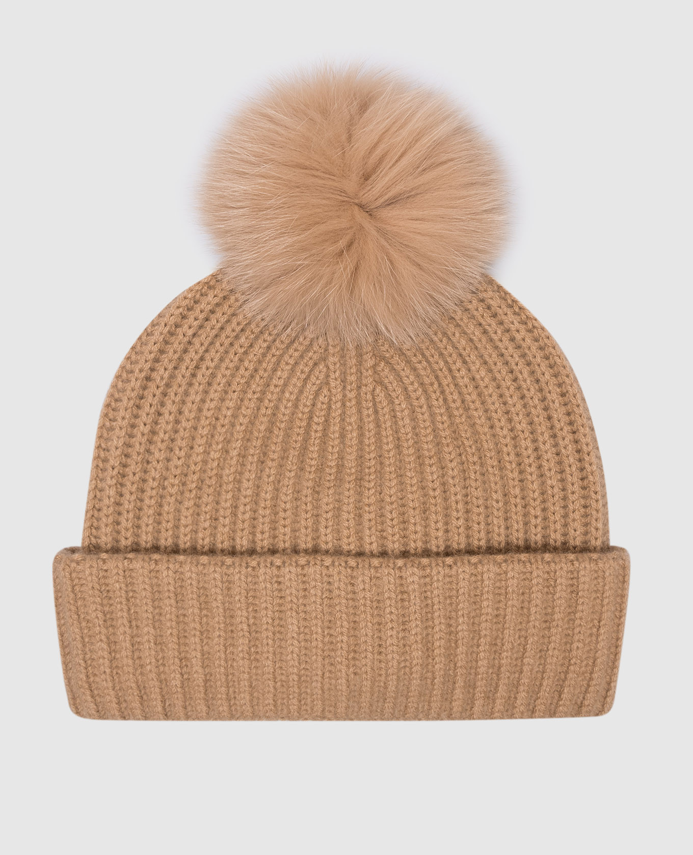 

Brown cashmere hat with fur pompom Yves Salomon