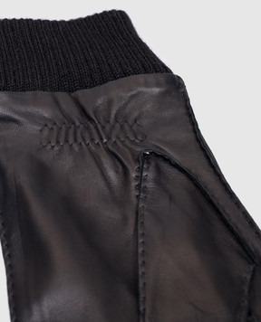 Ami Paris Black leather gloves with logo patch HGV301350
