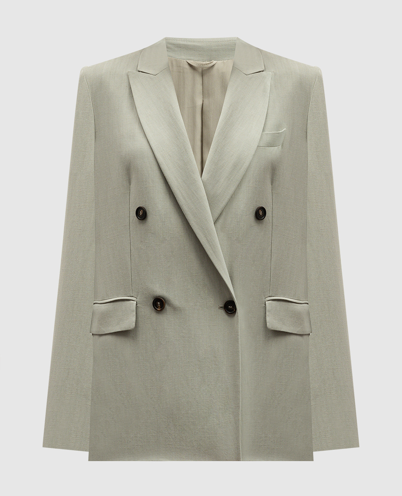 Gray double breasted linen jacket with monil chain brunello cucinelli