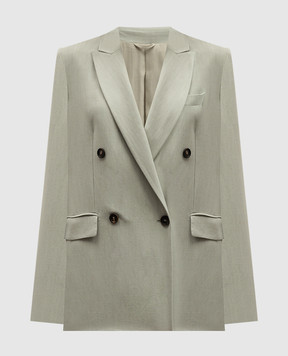 Brunello Cucinelli Gray double breasted linen jacket with monil chain MH1262215