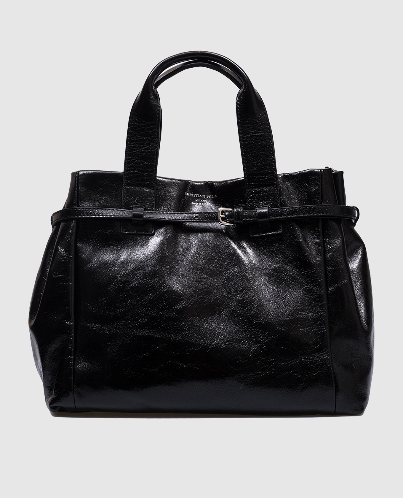 

Black leather glossy tote bag Christian Villa