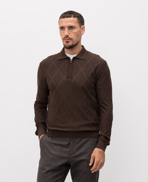 Stefano Ricci Brown cashmere polo shirt with geometric pattern W505027P30W25306