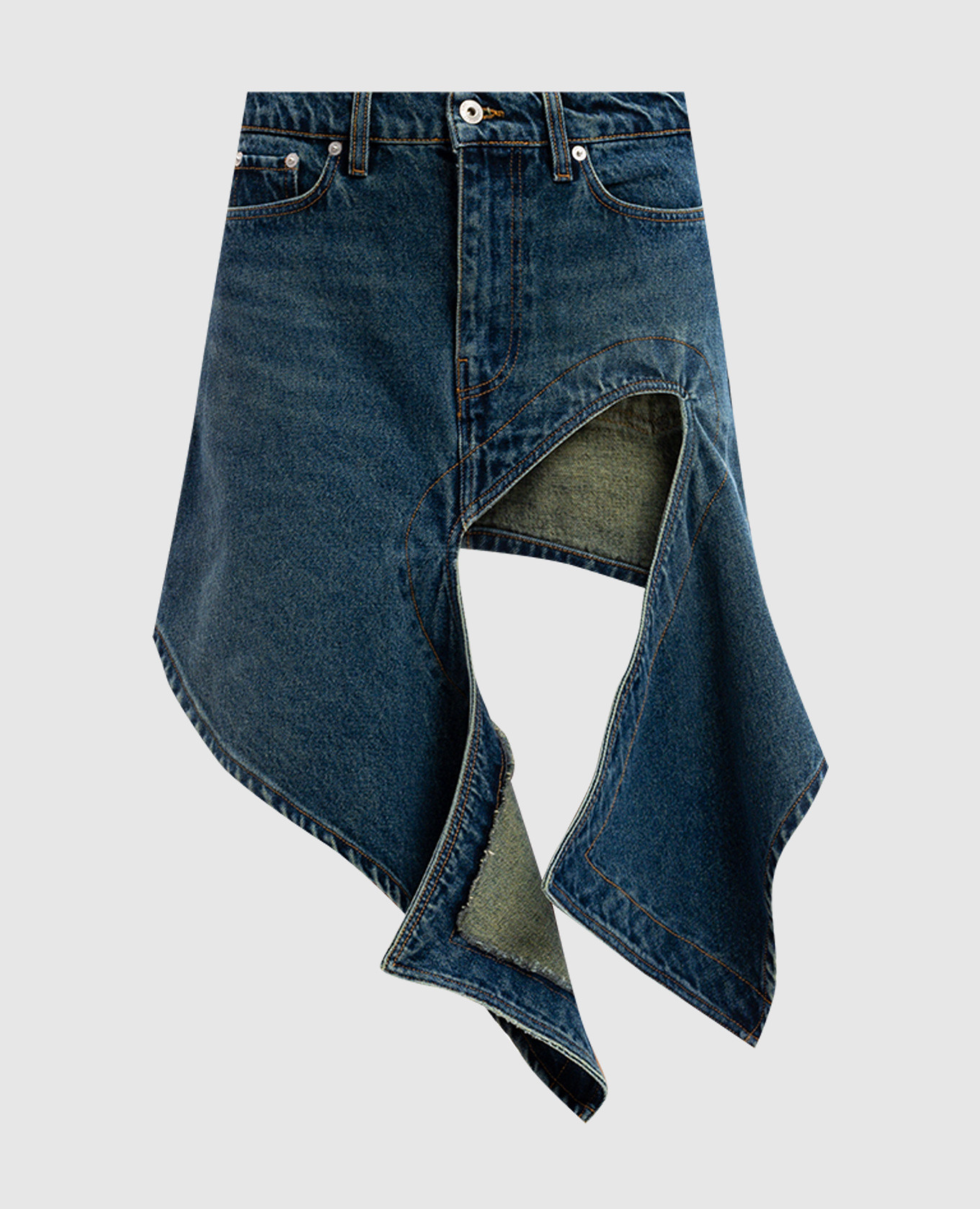 

Blue denim mini skirt with a figure cut Y Project
