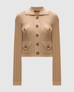 Balmain Black cardigan with openwork woven logo EF1KL150KI10