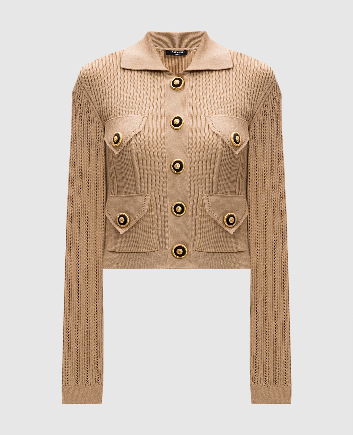 Black cardigan with openwork woven logo Balmain