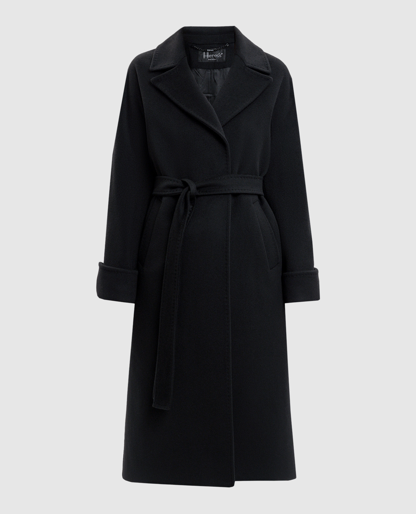 Black wool coat with belt