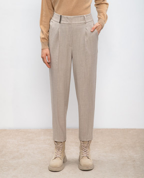 Peserico Beige pants with wool with monil chain P0479206435