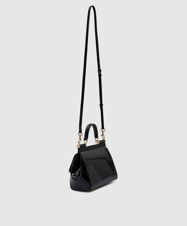 Dolce&Gabbana - Black leather Sicily satchel bag with metallic
