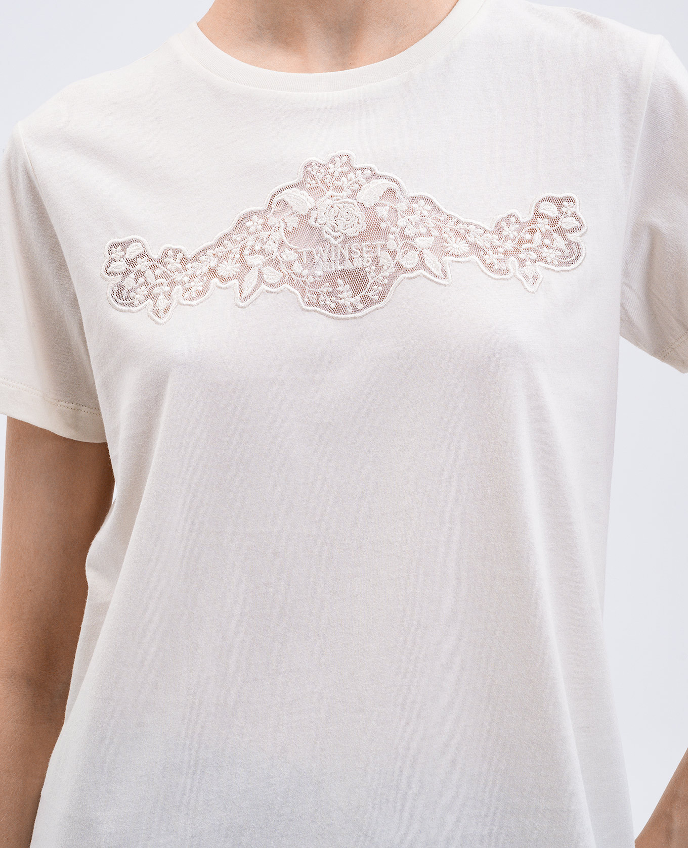 Beige T-shirt with logo Twinset 4