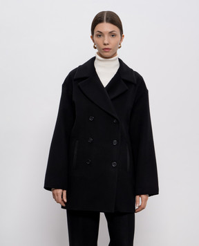 Enrico Mandelli Black double-breasted wool and cashmere coat 2D051A3816