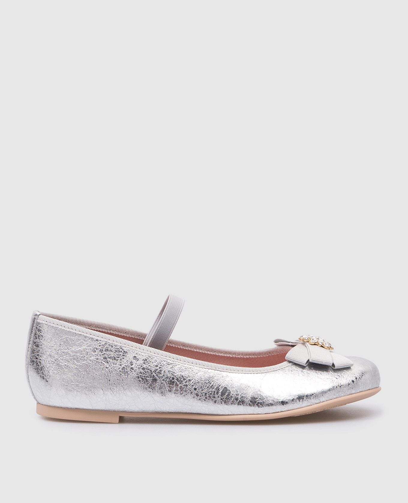 Children's silver hannah leather ballet flats with crystals pretty ballerinas