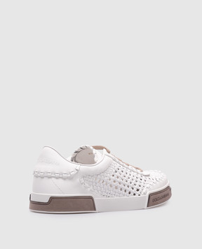 Dolce&Gabbana Portofino Yacht White Leather Woven Sneakers with Logo A20195A9T93