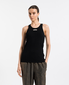 Maison Margiela Black ribbed top with brand patch S50NL0049M20060
