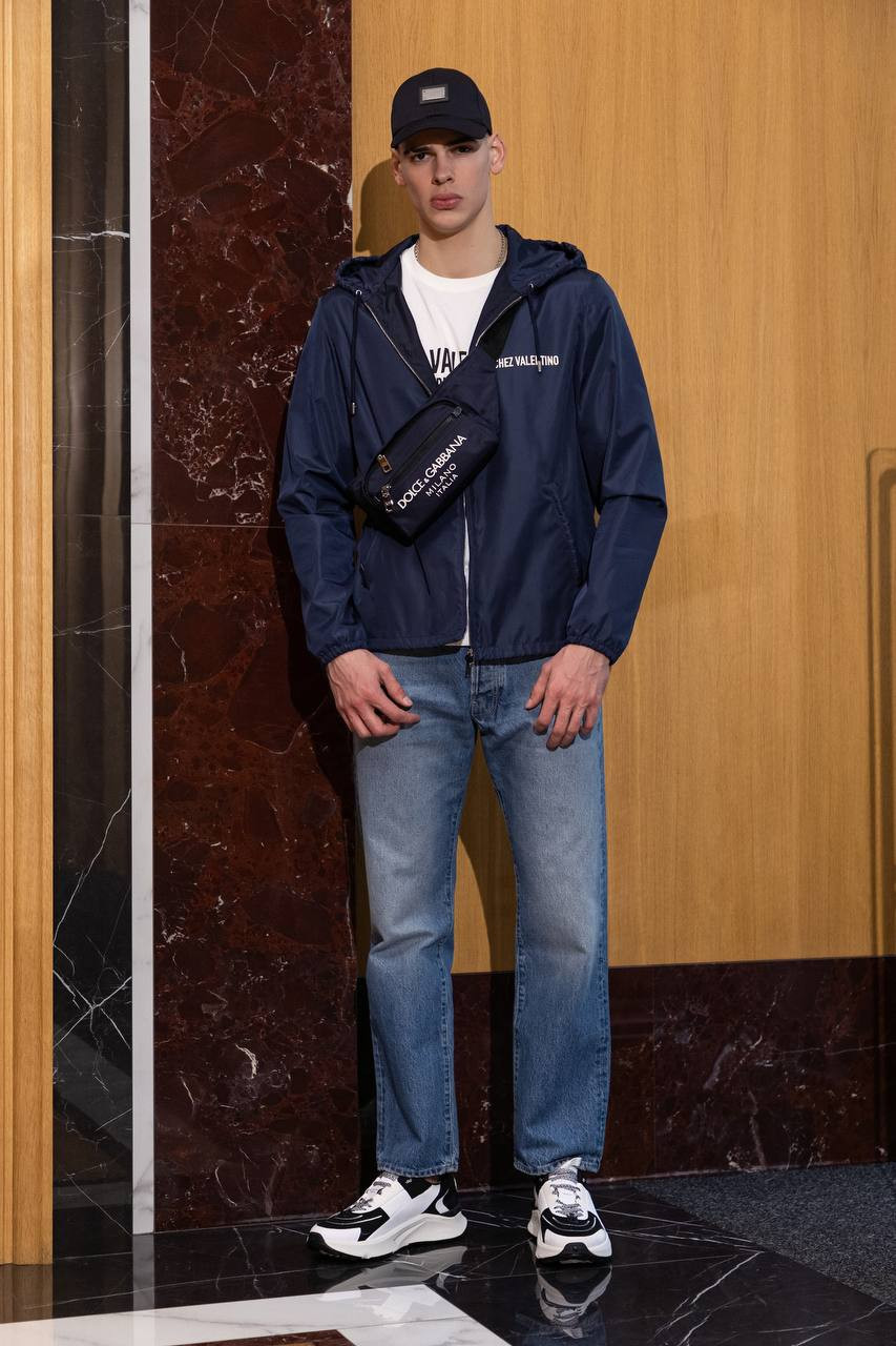 

Blue windbreaker with logo print Valentino